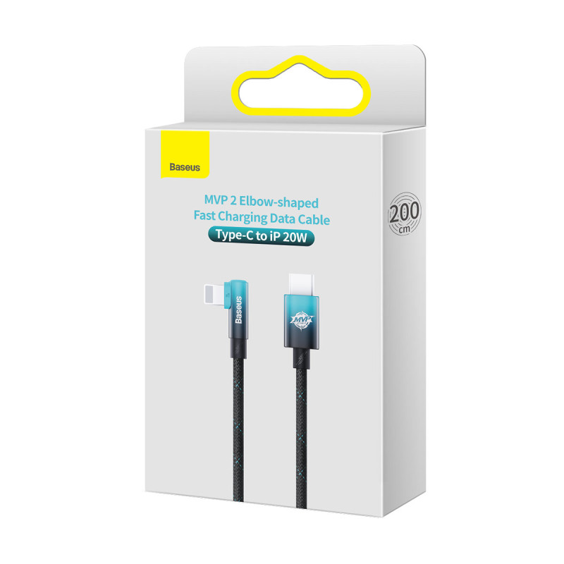 Kampinis laidas Maitinimo laidas su šoniniu USB-C kištuku iPhone Lightning 2m 20W mėlynas