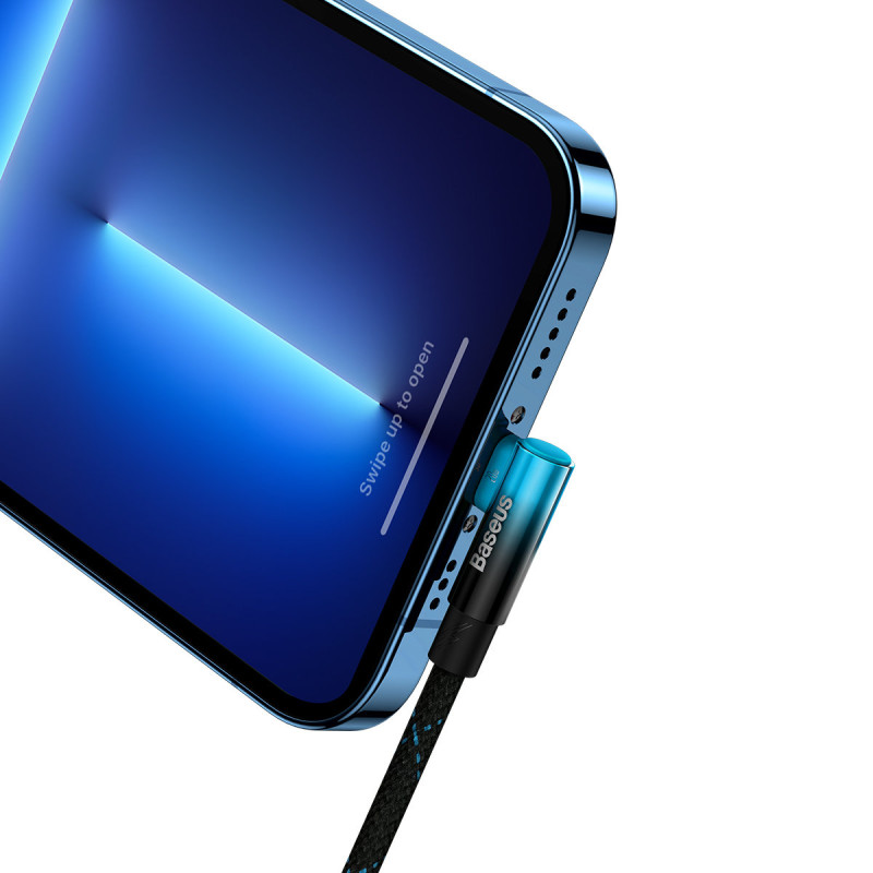Kampinis laidas Maitinimo laidas su šoniniu USB-C kištuku iPhone Lightning 2m 20W mėlynas