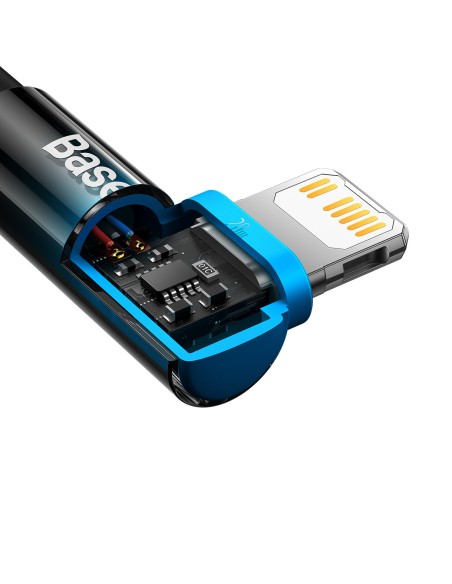 Kampinis laidas Maitinimo laidas su šoniniu USB-C kištuku iPhone Lightning 2m 20W mėlynas Kampinis laidas Maitinimo laidas su šoniniu USB-C kištuku iPhone Lightning 2m 20W mėlynas