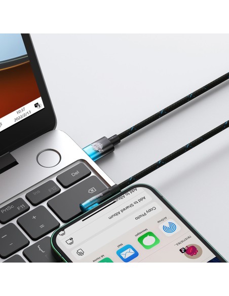 Kampinis laidas Maitinimo laidas su šoniniu USB-C kištuku iPhone Lightning 2m 20W mėlynas Kampinis laidas Maitinimo laidas su šoniniu USB-C kištuku iPhone Lightning 2m 20W mėlynas