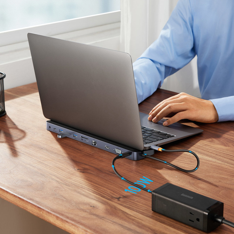EliteJoy Gen2 universalus HUB 11in1 nešiojamojo kompiuterio stovas su USB-C laidu, 0,25 m pilka