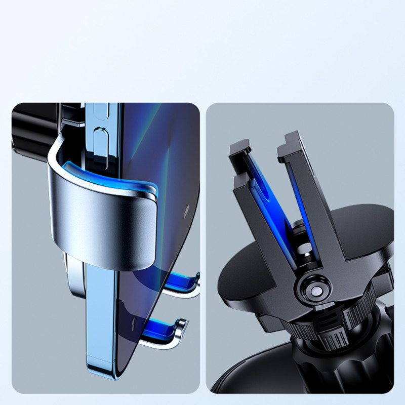 Gravitacinis automobilinis laikiklis išmaniajam telefonui pilkoms ventiliacijos grotelėms