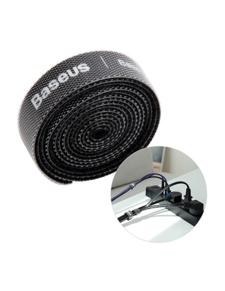Kabelių tvarkyklė Velcro juosta Velcro 1m juoda Kabelių tvarkyklė Velcro juosta Velcro 1m juoda