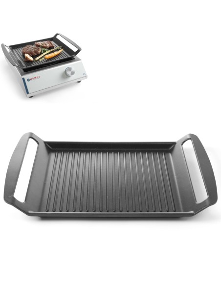 Grilio plokštė su grioveliais indukcinėms viryklėms TEFLON 39x26cm - HENDI 629130