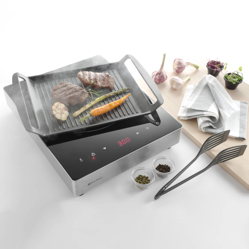 Grilio plokštė su grioveliais indukcinėms viryklėms TEFLON 39x26cm - HENDI 629130