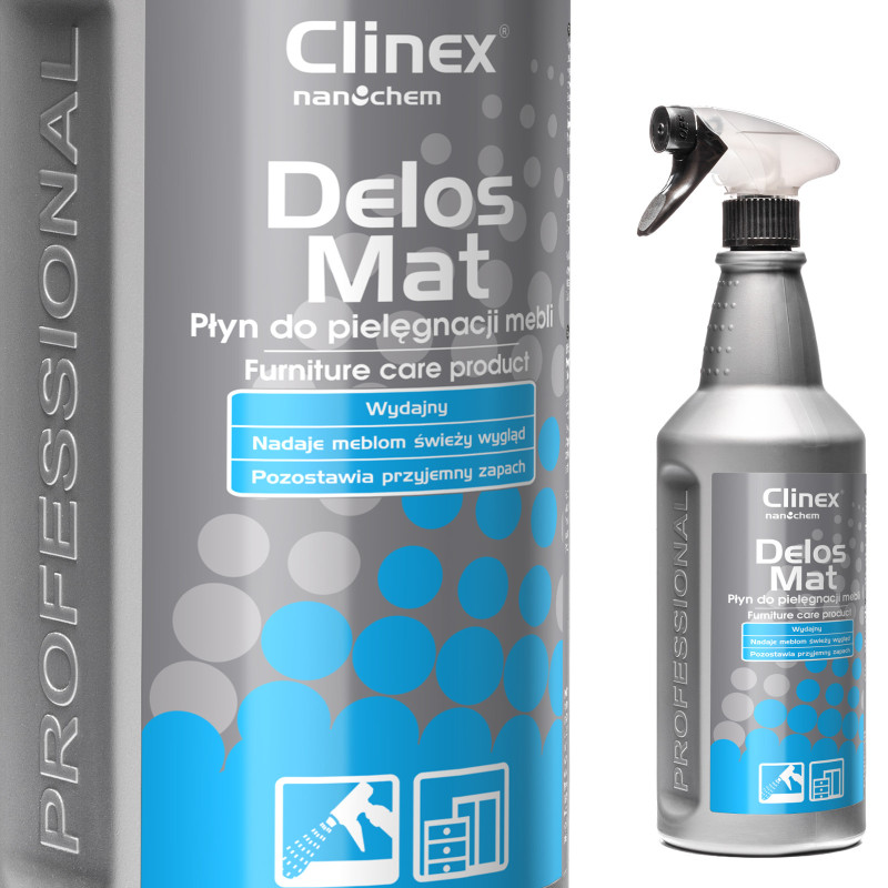 CLINEX Delos Mat 1L medinių baldų priežiūros skystis pašalina dulkes ir nešvarumus CLINEX Delos Mat 1L medinių baldų priežiūros skystis pašalina dulkes ir nešvarumus