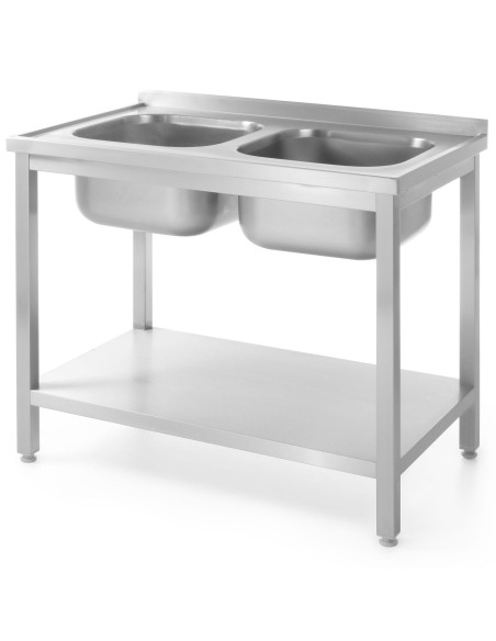 Sieninis gastronominis stalas su dviem kriauklėmis ir prisukama lentyna 100x70x85 cm - Hendi 812969 Sieninis gastronominis stalas su dviem kriauklėmis ir prisukama lentyna 100x70x85 cm - Hendi 812969