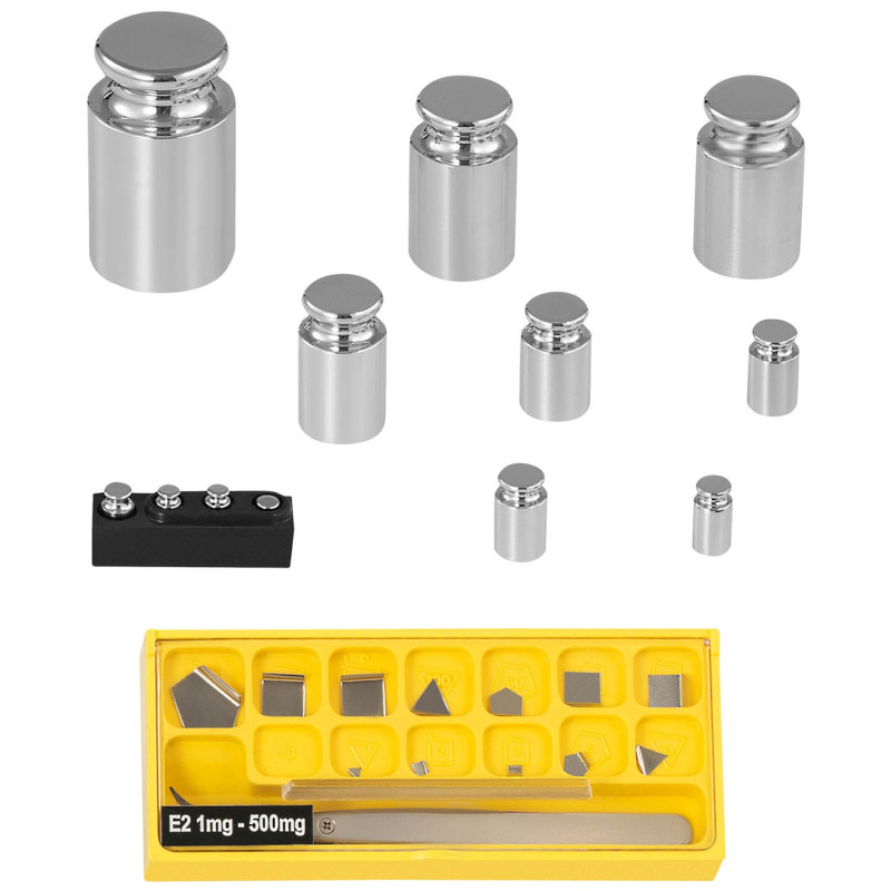 Standartiniai svėrimo svoriai kalibravimo masės svarstyklėms OIML klasė E2 1-500 g SET 24 el