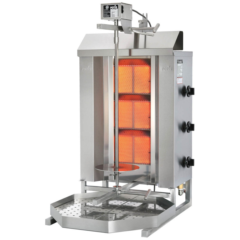 Grilio kebabų orkaitė giroskopas dujos nerūdijantis gamtinėms dujoms POTIS įvadas 40 kg 230 V 8,4 kW