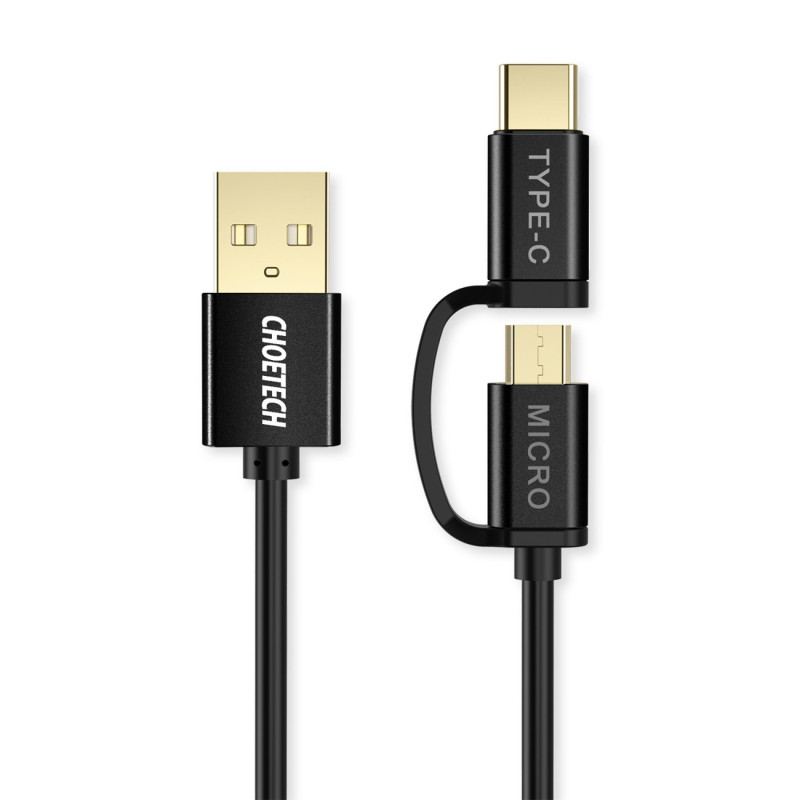 USB laidas – USB-C micro USB 1.2m 3A 2in1black