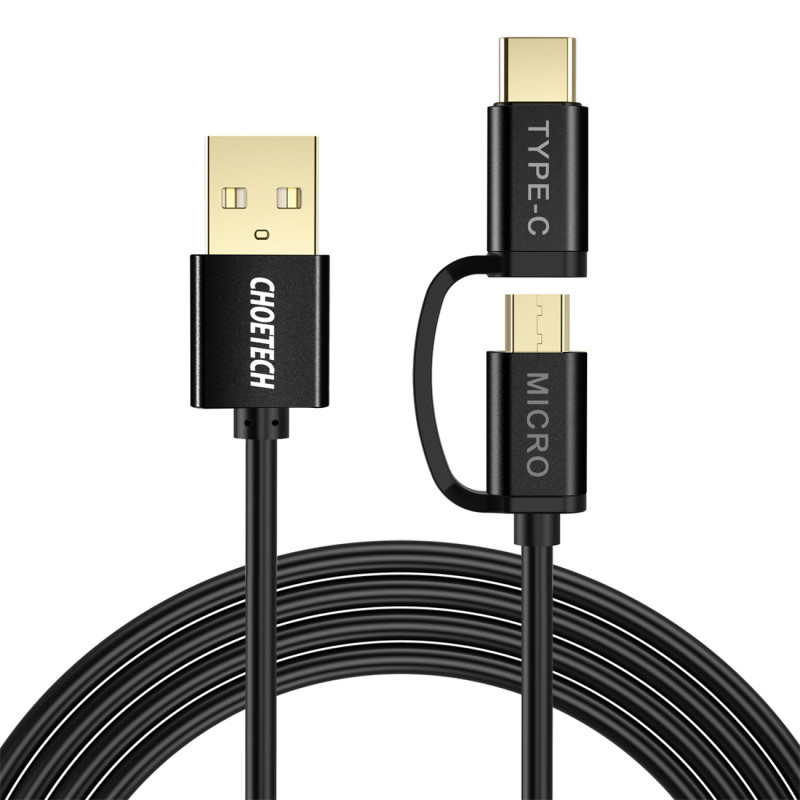 USB laidas – USB-C micro USB 1.2m 3A 2in1black