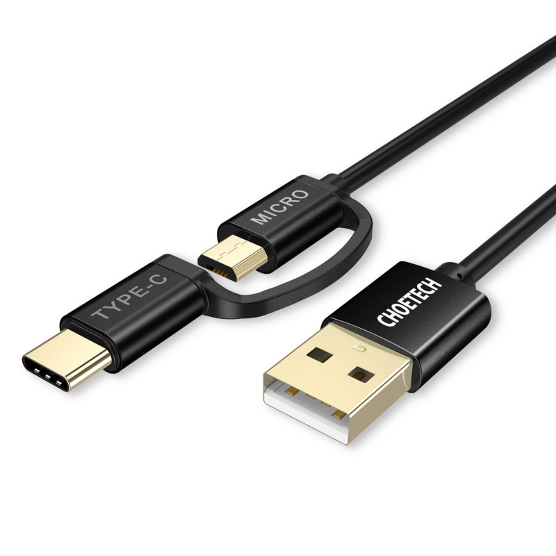 USB laidas – USB-C micro USB 1.2m 3A 2in1black