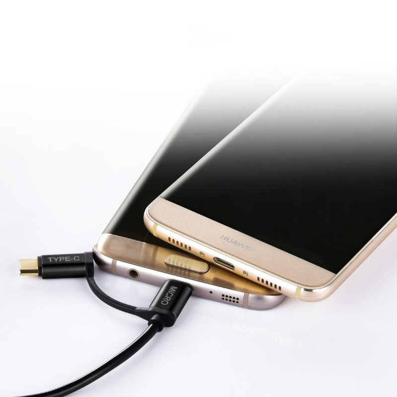 USB laidas – USB-C micro USB 1.2m 3A 2in1black