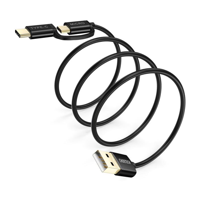 USB laidas – USB-C micro USB 1.2m 3A 2in1black