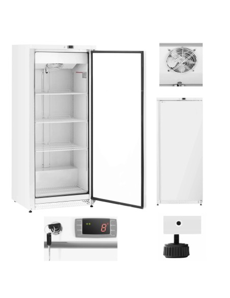 Plieninis gastronominis šaldytuvas su 4 lentynomis 590 l 228 W - baltas