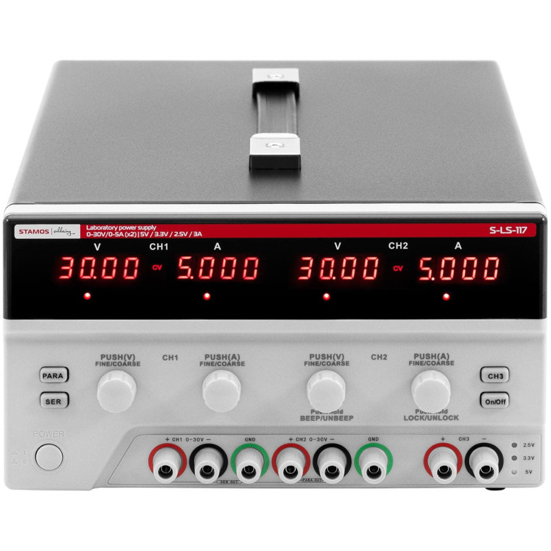 Serviso laboratorijos maitinimo šaltinis 0-30 V 0-5 A 2x 150 W LED USB LAN RS234