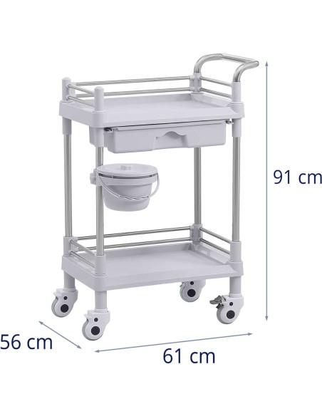 Kosmetinių procedūrų laboratorinis vežimėlis 2 lentynos 1 stalčius 61 x 56 x 91 cm 20 kg Kosmetinių procedūrų laboratorinis vežimėlis 2 lentynos 1 stalčius 61 x 56 x 91 cm 20 kg
