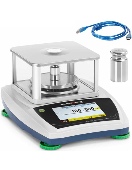 Analitiniai laboratoriniai svarstyklės su stikliniu dangteliu ir LCD jutikliniu skydeliu 200 g / 0,001 g Analitiniai laboratoriniai svarstyklės su stikliniu dangteliu ir LCD jutikliniu skydeliu 200 g / 0,001 g