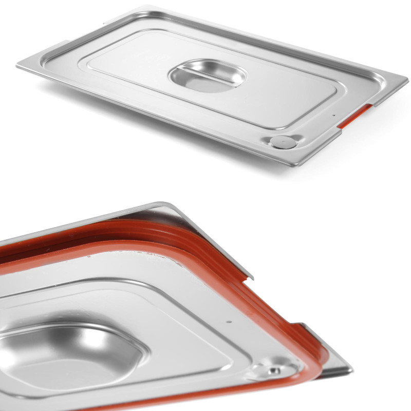 Dangtis GN konteineriui Profi Line su silikonine tarpine ir išpjova GN1/1 rankenoms 530x325mm plienas - Hendi 804308