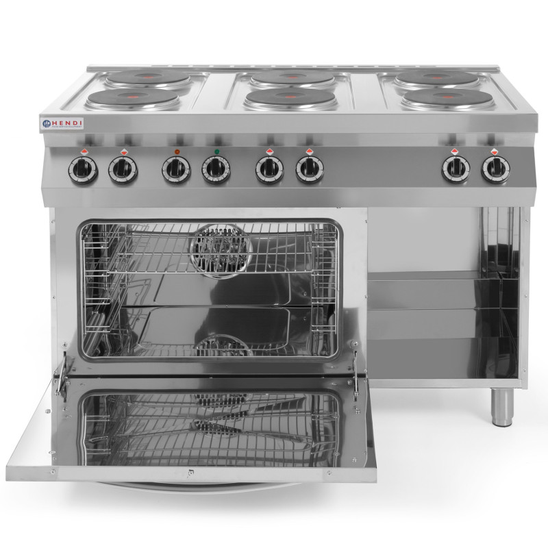 Atskirai pastatoma elektrinė viryklė 6 x 2,6 kW su orkaite GN1/1 3kW plotis 120 cm