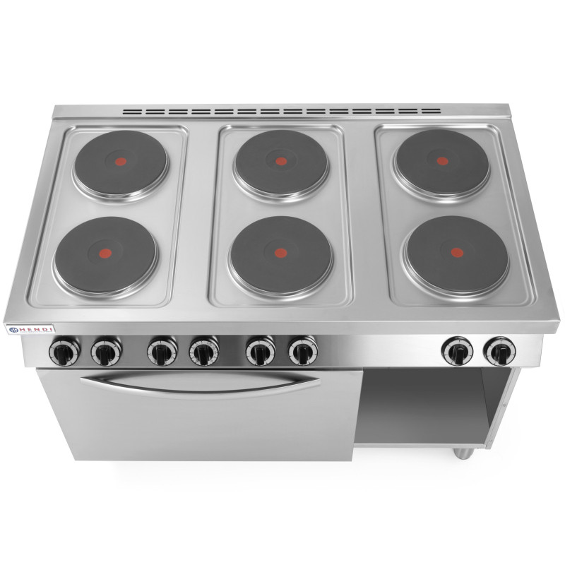Atskirai pastatoma elektrinė viryklė 6 x 2,6 kW su orkaite GN1/1 3kW plotis 120 cm