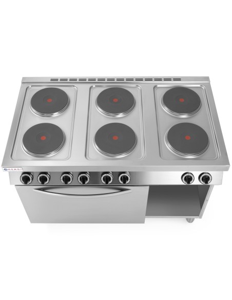 Atskirai pastatoma elektrinė viryklė 6 x 2,6 kW su orkaite GN1/1 3kW plotis 120 cm Atskirai pastatoma elektrinė viryklė 6 x 2,6 kW su orkaite GN1/1 3kW plotis 120 cm