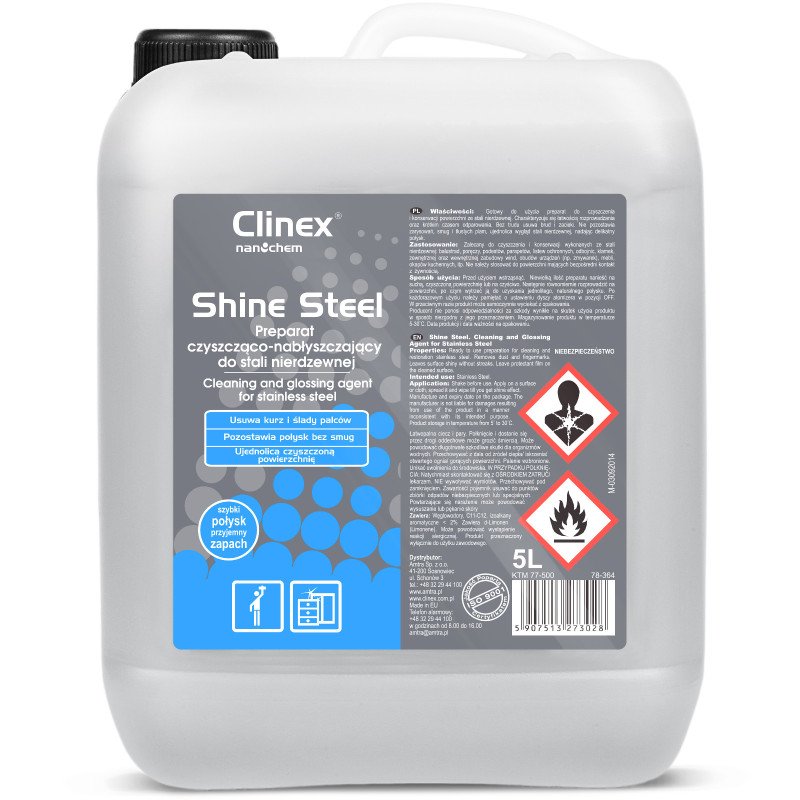 Paruošimas baldų ir nerūdijančio plieno prietaisų valymui ir poliravimui CLINEX Shine Steel 5L
