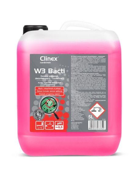 Baktericidinis skystis vonios ir sanitarinių prietaisų dezinfekcijai ir fumigacijai CLINEX W3 Bacti 5L Baktericidinis skystis vonios ir sanitarinių prietaisų dezinfekcijai ir fumigacijai CLINEX W3 Bacti 5L