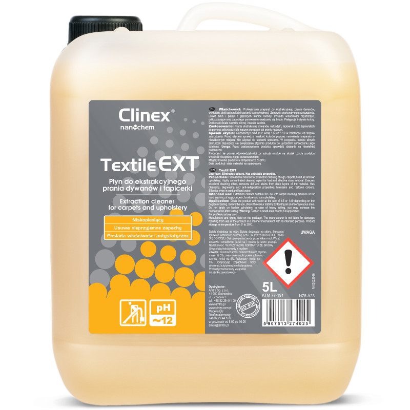 Skystis kilimų ir apmušalų plovimui mašina ir rankiniu būdu CLINEX Textile EXT 5L Skystis kilimų ir apmušalų plovimui mašina ir rankiniu būdu CLINEX Textile EXT 5L