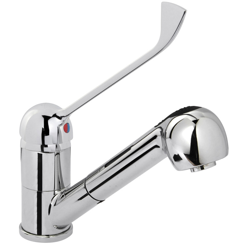 Virtuvinis maišytuvas su ištraukiamu dušu, nerūdijantis plienas, aukštis 230 mm - Hendi 810255