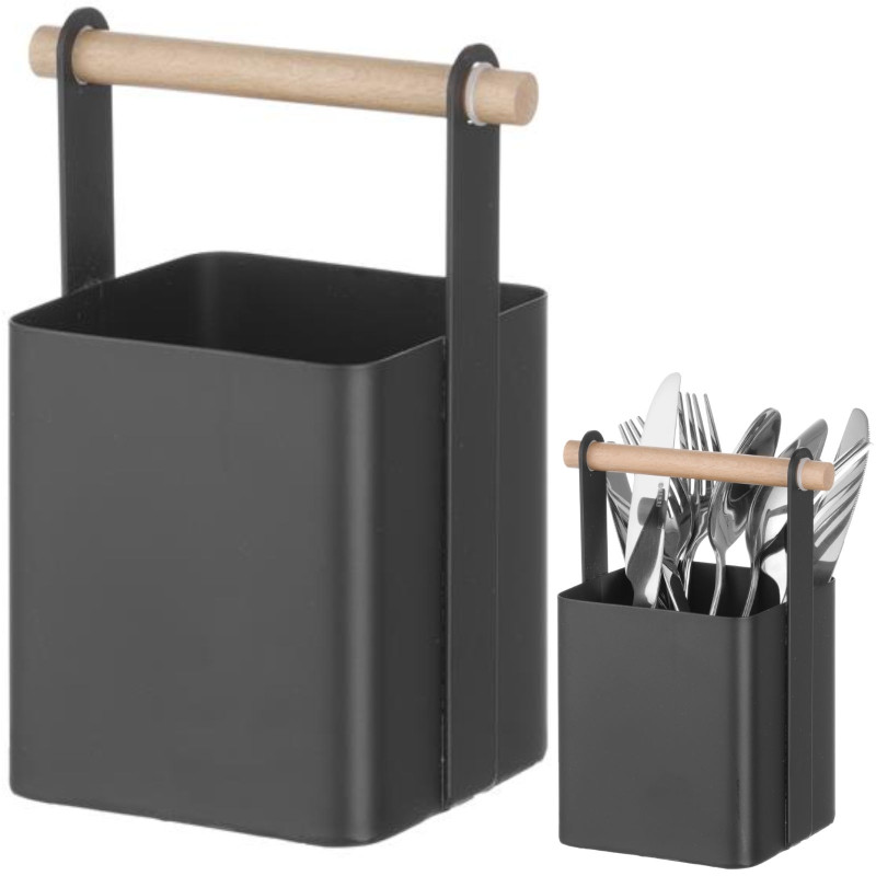 Organizatoriaus stalo stalo įrankių krepšelis su medine rankena 14x10,5x19 cm - Hendi 427064 Organizatoriaus stalo stalo įrankių krepšelis su medine rankena 14x10,5x19 cm - Hendi 427064