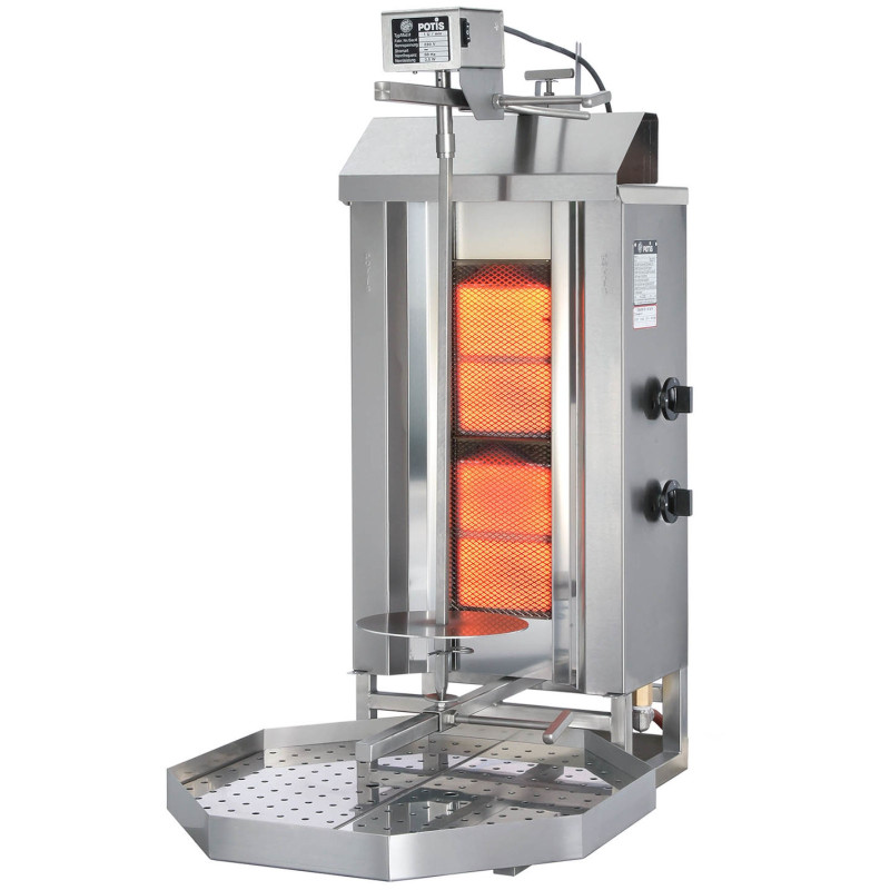 Grilio orkaitė kebabų virimo aparatas giroskopas nerūdijančios dujos LPG POTIS įėjimas 30 kg 230 V 5,6 kW