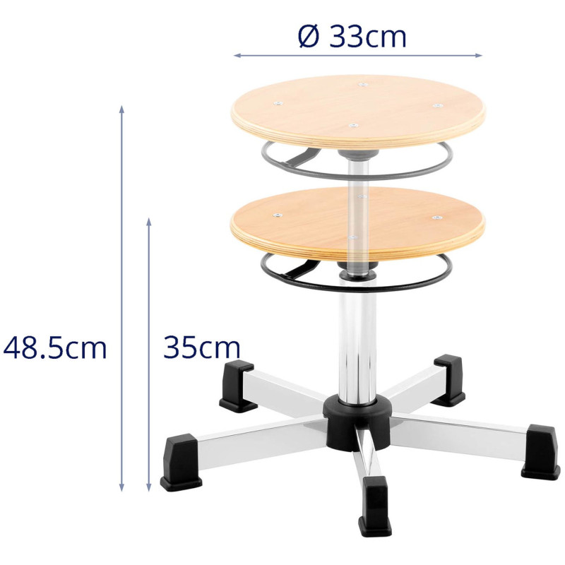 Išmatų dirbtuvių kėdė iš CHROM faneros iki 120 kg 350-485 mm