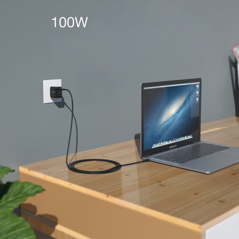 C tipo USB laidas - USB greitas įkrovimas 100W 2m juodas