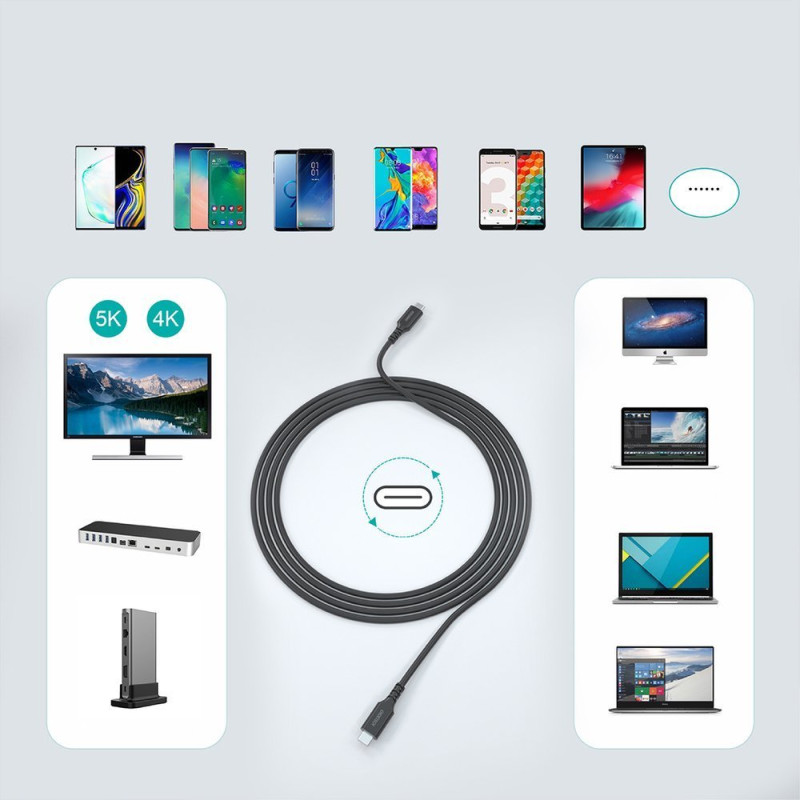 C tipo USB laidas - USB greitas įkrovimas 100W 2m juodas
