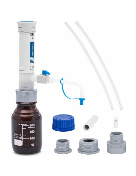 Laboratorinis buteliuko dozatorius be atbulinio vožtuvo 2-10 x 25 ml Laboratorinis buteliuko dozatorius be atbulinio vožtuvo 2-10 x 25 ml