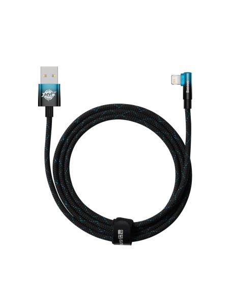 Kampinis kabelio laidas su šoniniu USB kištuku Iphone Lightning 2m 2.4A mėlynas Kampinis kabelio laidas su šoniniu USB kištuku Iphone Lightning 2m 2.4A mėlynas