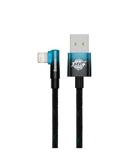 Kampinis kabelio laidas su šoniniu USB kištuku Iphone Lightning 2m 2.4A mėlynas Kampinis kabelio laidas su šoniniu USB kištuku Iphone Lightning 2m 2.4A mėlynas