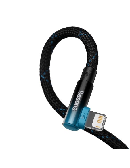 Kampinis kabelio laidas su šoniniu USB kištuku Iphone Lightning 2m 2.4A mėlynas Kampinis kabelio laidas su šoniniu USB kištuku Iphone Lightning 2m 2.4A mėlynas