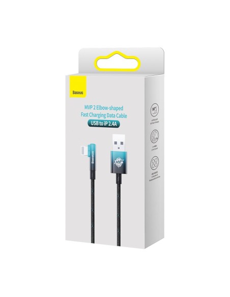 Kampinis kabelio laidas su šoniniu USB kištuku Iphone Lightning 2m 2.4A mėlynas Kampinis kabelio laidas su šoniniu USB kištuku Iphone Lightning 2m 2.4A mėlynas