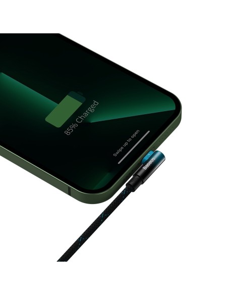 Kampinis kabelio laidas su šoniniu USB kištuku Iphone Lightning 2m 2.4A mėlynas Kampinis kabelio laidas su šoniniu USB kištuku Iphone Lightning 2m 2.4A mėlynas