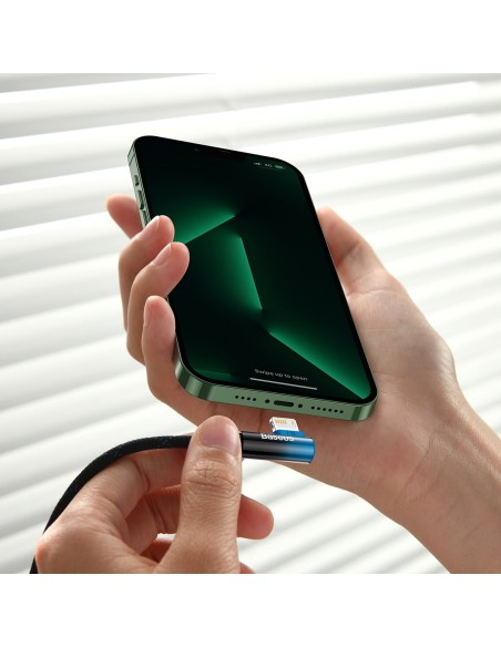 Kampinis kabelio laidas su šoniniu USB kištuku Iphone Lightning 2m 2.4A mėlynas Kampinis kabelio laidas su šoniniu USB kištuku Iphone Lightning 2m 2.4A mėlynas