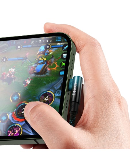 Kampinis kabelio laidas su šoniniu USB kištuku Iphone Lightning 2m 2.4A mėlynas Kampinis kabelio laidas su šoniniu USB kištuku Iphone Lightning 2m 2.4A mėlynas