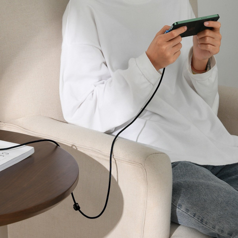 Kampinis kabelio laidas su šoniniu USB kištuku Iphone Lightning 2m 2.4A mėlynas