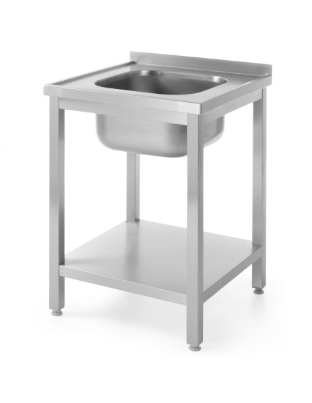 Plieninis stalviršis su viena kriaukle 600x600mm ir lentyna - Hendi 811856 Plieninis stalviršis su viena kriaukle 600x600mm ir lentyna - Hendi 811856