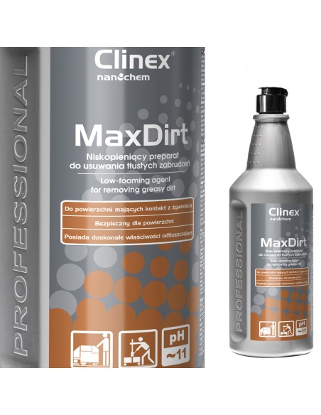Koncentruotas preparatas sunkiai pašalinamiems nešvarumams CLINEX MaxDirt 1L Koncentruotas preparatas sunkiai pašalinamiems nešvarumams CLINEX MaxDirt 1L