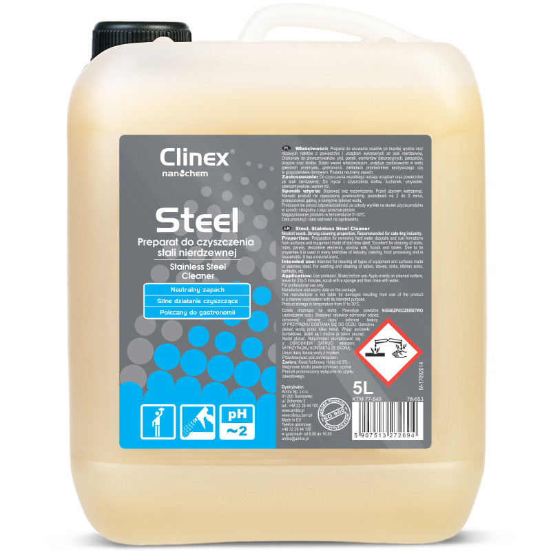 Skystis baldams ir nerūdijančio plieno prietaisams plauti CLINEX Gastro Steel 5L