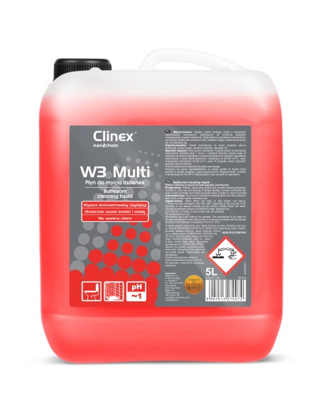 CLINEX W3 Multi 5L yra puikus skystis vonios ir sanitarinių prietaisų plovimui CLINEX W3 Multi 5L yra puikus skystis vonios ir sanitarinių prietaisų plovimui