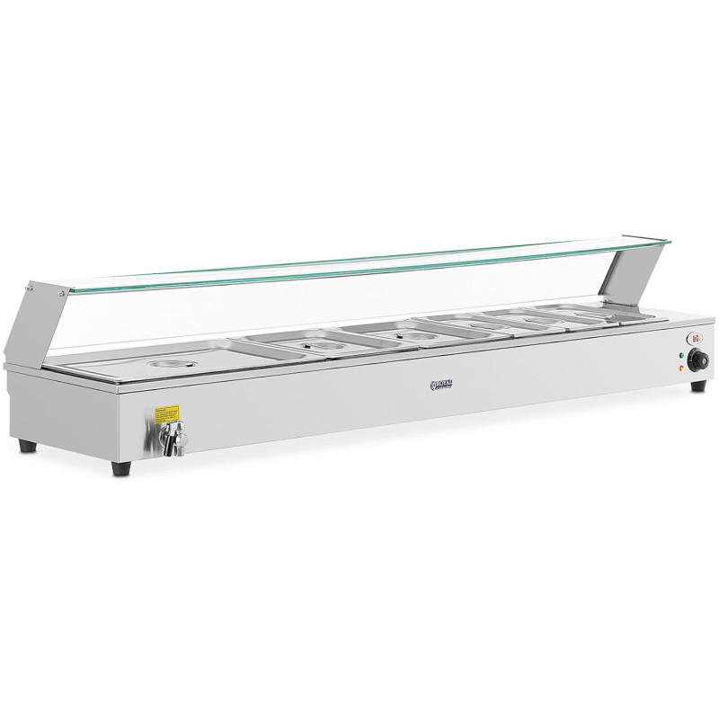 Bain marie elektrinis furšetinis šildytuvas su čiaupu ir dangteliu 6 x GN 37 l 1800 W