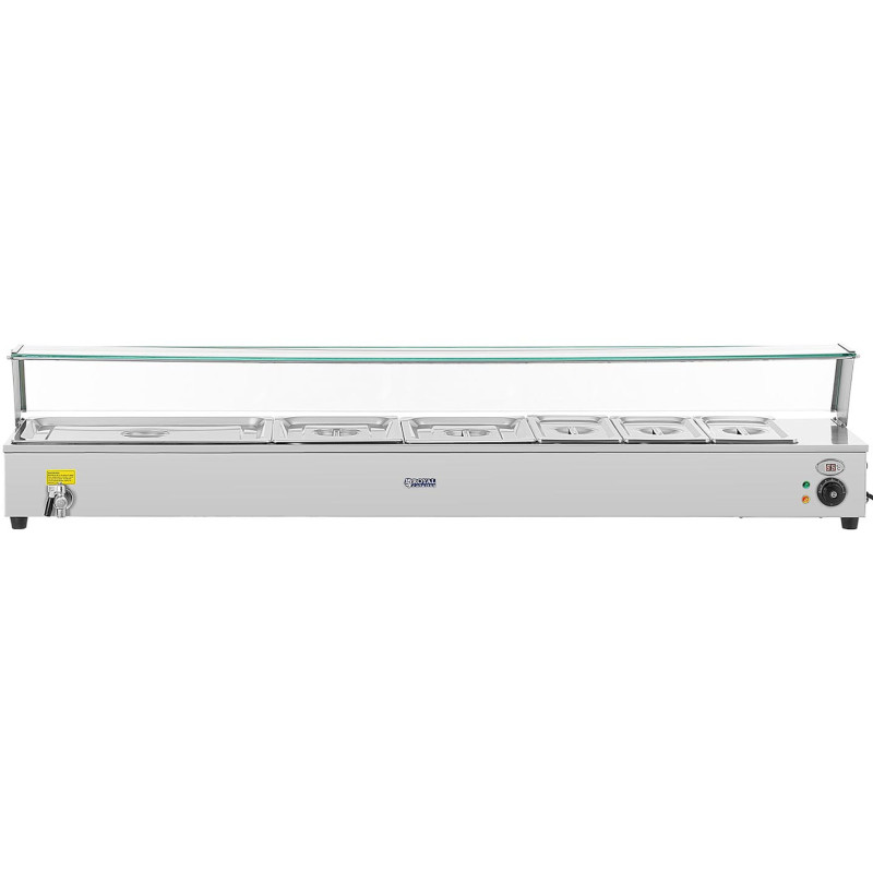 Bain marie elektrinis furšetinis šildytuvas su čiaupu ir dangteliu 6 x GN 37 l 1800 W